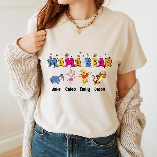 Discover Custom Mama Bear Winnie the Pooh Shirt, Personalized Family Names, Mothers Day Gift