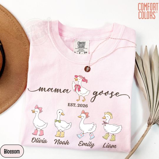 Discover Custom Mama Goose Shirt, Comfort Colors Personalized Mama Shirt with Kids Names, Silly Goose Mom Shirt, Mothers Day Gift for Mom