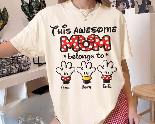 Discover Personalized Disney Mom Shirt With Kids Names,This Awesome Mom Belongs To Custom Names Tee, Mickey Mouse Mother Gift Tee,Custom Family Shirt