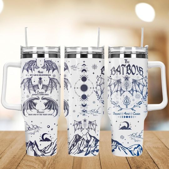 Discover The Bat Boys 40oz Tumbler, Acotar Night Court Fan Steel Tumbler, Rhysand Cassian Azriel Drinkware Tumbler, Throne And Glass Tumbler