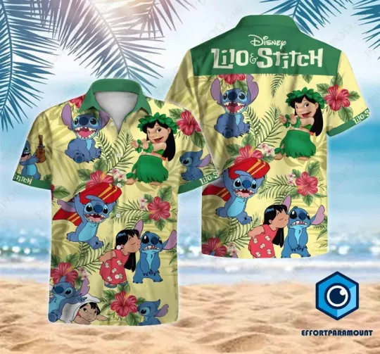 Discover Disney Lilo & Stitch Tropical Leaves Dancing Aloha Hawaiian Shirt