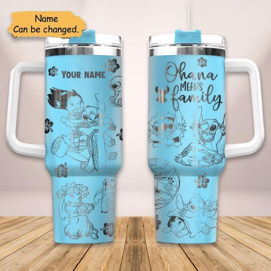 Custom Lilo And Stitch Engraved Tumbler, Disney Stitch 40oz Tumbler, Ohana Means Family Tumbler Cup, Magic Kingdom Cup, Disney Tumbler