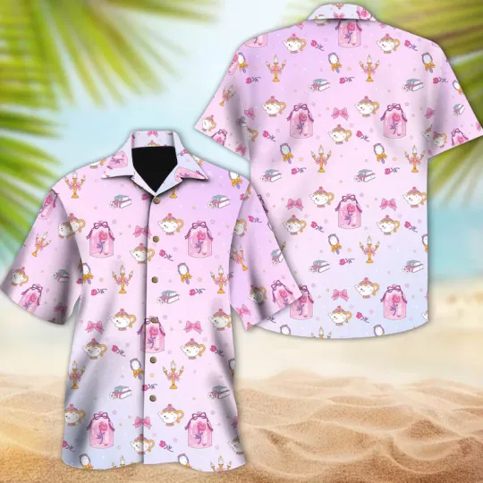 Discover Disney Beauty And The Beast Mrs Pot Pink Pastel Summer Aloha Hawaiian Shirt