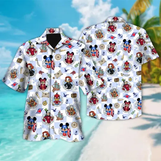 Disney Superhero Cruise Checkerboard Superhero Day At Sea Hawaiian Shirt