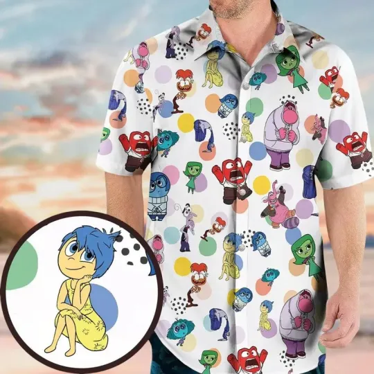 Discover Disney Inside Out Characters Colorful Dots White Hawaiian Shirt