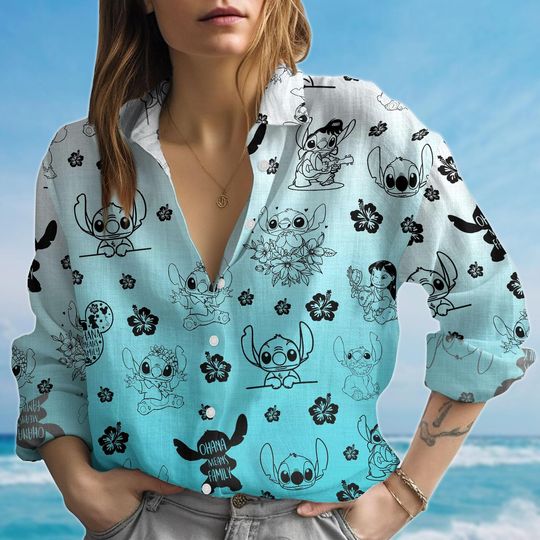 Discover Lilo And Stitch Blouse Shirt, Disney Women's Blouse, Magic Kingdom Long Sleeve Top, Cute Stitch Casual Shirt