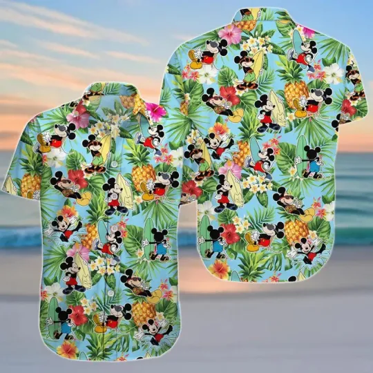 Discover Disney Mickey Mouse Tropical Pineapple Disneyland Summer Aloha Hawaiian Shirt