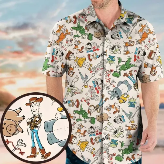 Discover Disney Toy Story Woody Buzz Lightyear Comic Art Vintage Hawaiian Shirt