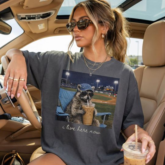Discover Raccoon I live Here Now Shirt, Ballpark Field Shirt Funny Game Day Shirt, Softball Mom Tee, Baseball Mama, TBall Mom Shirt, Baseball Mom Tee