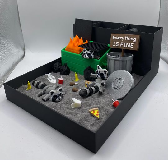 Discover Raccoon Dumpster Fire Zen Garden, Mini Desk Decor, Sensory Calming Sand Garden for Desk, Fidget Stress Relief, Office Decor, Cubicle Decor
