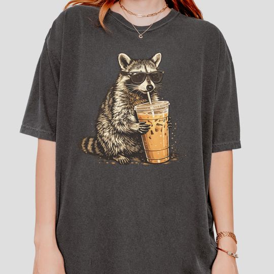 Discover Raccoon Drinking Iced Coffee Shirt | Funny Animal Meme Tee | Coffee Lover Raccoon Shirt | Comfort Colors Tshirt, Unisex Graphic T Shirt