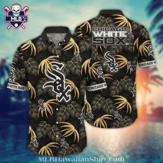Discover Chicago Baseball White Team Soxx Tropical Gold Leaf Aloha Shirt