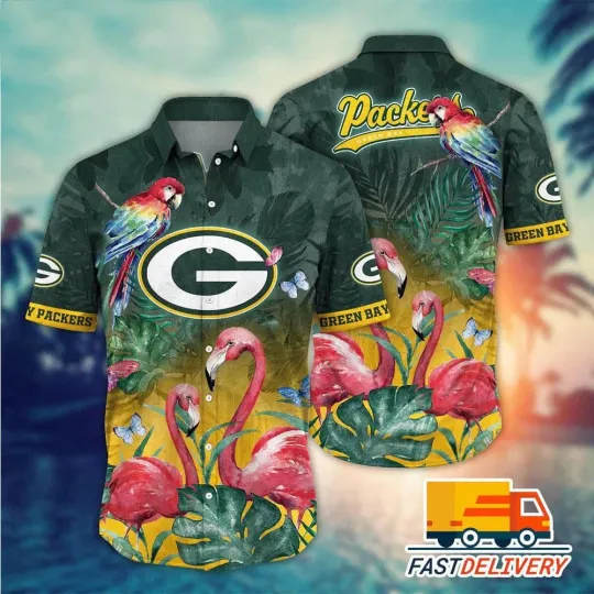 Discover Green Bay Packers Tropical Flamingo Vibes Hawaiian No Pocket, Gift For Fans