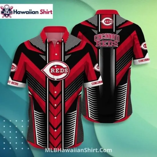 Chevron Black Red Stripes Cincinnati Baseball Team Redss Hawaiian Shirt Bold