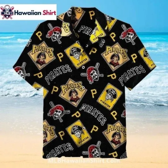 Discover Vintage Pirates Logos Black Pittsburgh Baseball Team Piratess Hawaiian Shirt