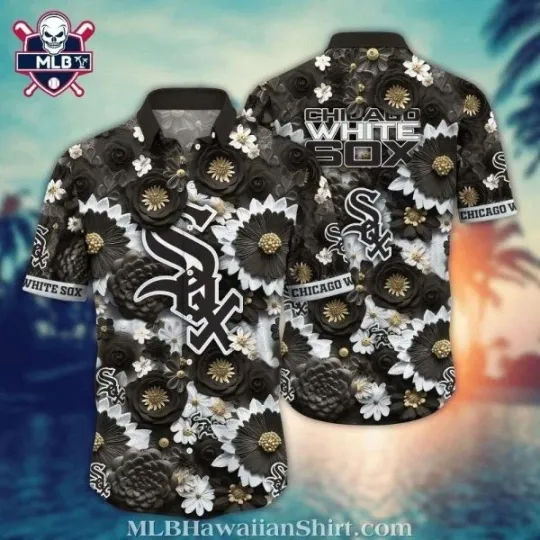 Discover Chicago Baseball White Team Soxx Dark Floral Aloha Shirt With Sunflower Accents