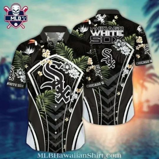 Discover Chicago Baseball White Team Soxx Black Floral Stripe Aloha Shirt