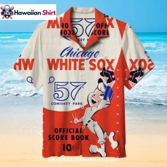 Discover 1957 Score Book Cover Chicago Baseball White Team Soxx Aloha Shirt