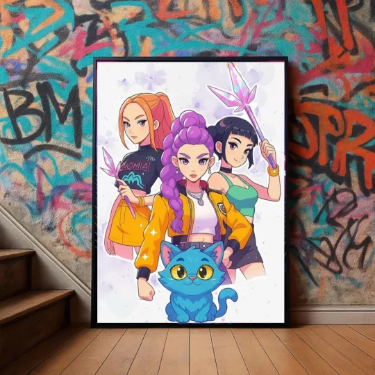 Kpop Demon Hunters Huntrix Poster Mira Rumi Zoey Wall Decor