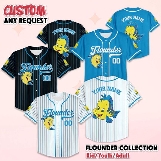 Discover Custom Flounder Baseball Jersey, Disney The Little Mermaid Shirt, Matching Team Outfit, Birthday Gift