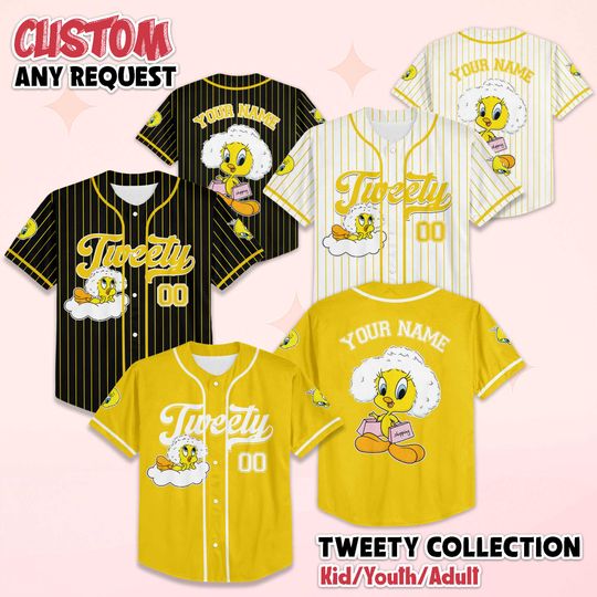 Discover Personalized Tweety Bird Baseball Jersey, Custom Tweety Shirt, Baseball Team Outfit,Matching Family Shirt, Birthday Gift