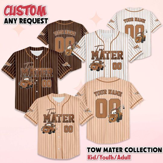 Discover Custom Tow Mater Baseball Jersey, Disney Cars Baseball Shirt, Matching Disney Trip Outfit, Birthday Gift