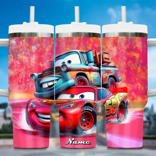 Discover Custom Cartoon Racing Car Travel Tumbler With Handle 40oz