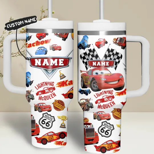 Discover Custom Red Race Car Cartoon Tumbler With Handle 40oz