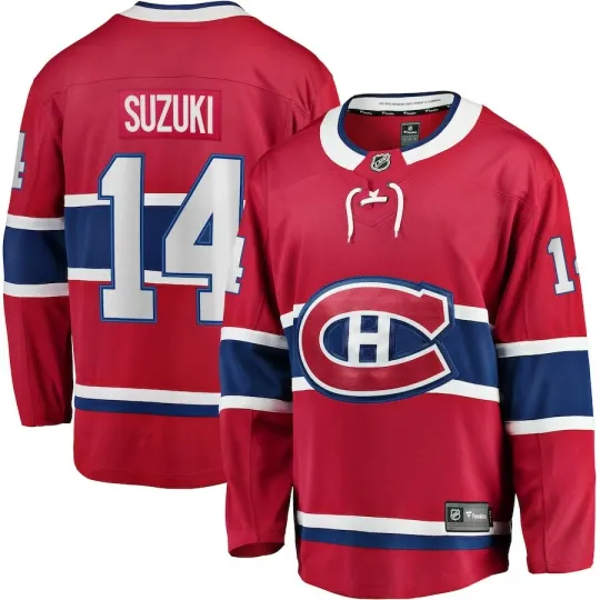 Discover Men's Montreal Canadiens Nick Suzuki Red Breakaway NHL Hockey Jersey