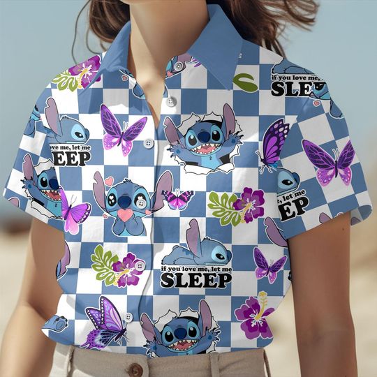Discover Disney Stitch Tropical Button Shirt, Stitch If You Love Me Let Me Sleep Short, Lazy Stitch Hawaii Shirt, Disney Cartoon Summer Short