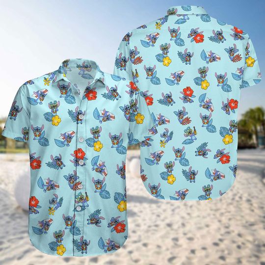 Discover Stitch Aloha Summer Shirt, Disney Lilo and Stitch Hawaiian Shirt For Men, Tropical Beach Vacation Matching Outfit For Men And Women