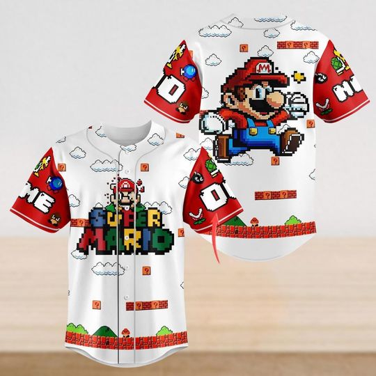 Discover Personalized Super Mario Baseball Jersey Shirt, Custom Mario Baseball Shirt, Super Mario Bros Shirt, Game Shirt, Nintendo World Shirt