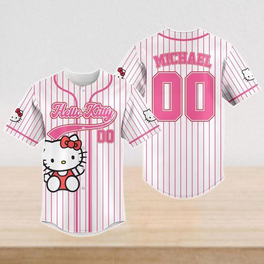 Discover Personalized Hello Kitty Baseball Jersey, Custom Kitty Cat Baseball Shirt, Movie Cartoon Jersey Shirt, Cute Gifts For Her Women Girls
