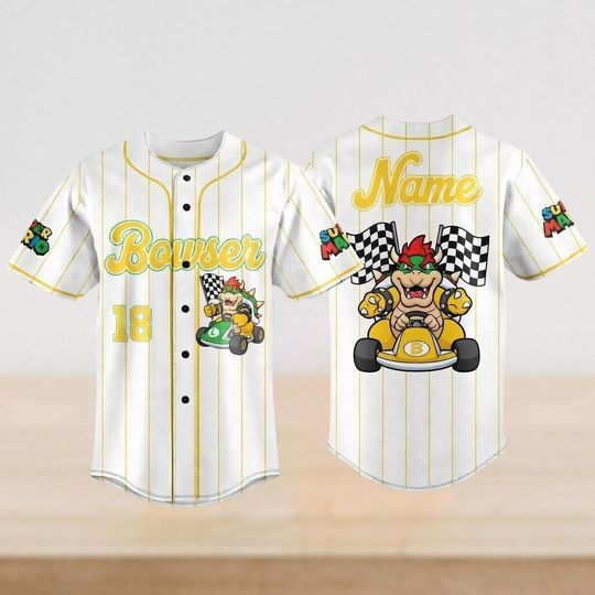 Discover Custom Name Browser Baseball Jersey Shirt, Super Mario Gaming Baseball Tee, Personalized Mario And Friends Gaming Matching Family Shirt