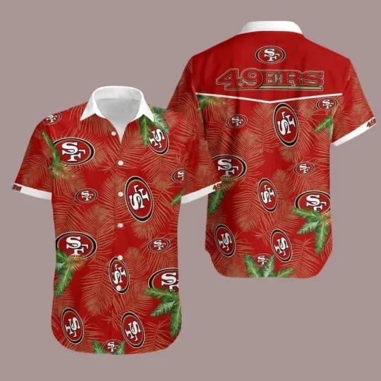 Discover San Francisco Football Team 49erss Hawaiian Shirt Palm Leaves Pattern All Over P