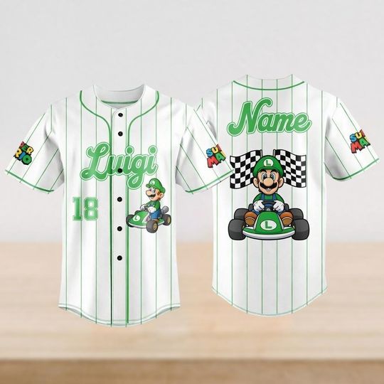 Discover Custom Name Luigi Baseball Jersey Shirt, Super Mario Gaming Baseball Shirt