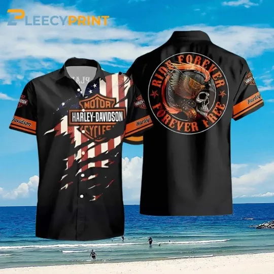 Discover Ride Forever Free Harley Motor Racing Davidsonn American Flag Hawaiian Shirt