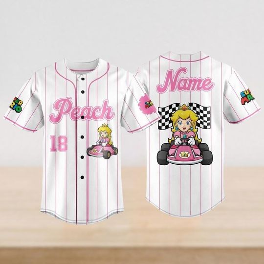 Discover Custom Name Peach Baseball Jersey Shirt, Super Mario Gaming Baseball Shirt