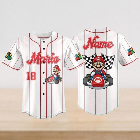 Discover Custom Name Mario Baseball Jersey Shirt, Super Mario Gaming Baseball Shirt