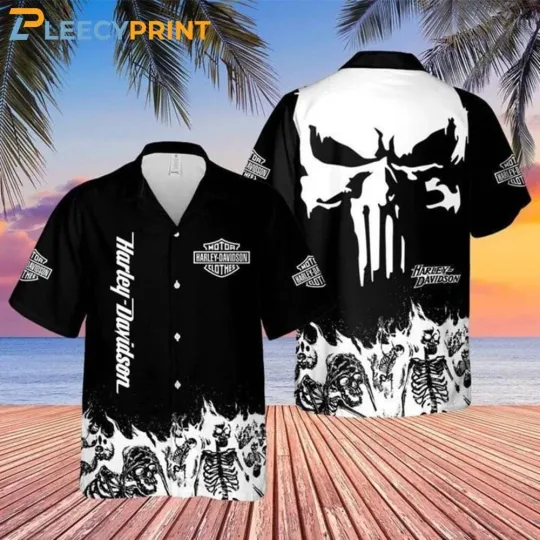 Discover Punisher Harley Motor Racing Davidsonn Black Hawaiian Shirt