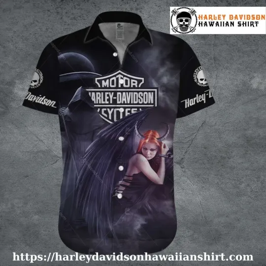 Discover Shadow Demon Girl Harley Motor Racing Davidsonn Hawaiian Shirt for Women
