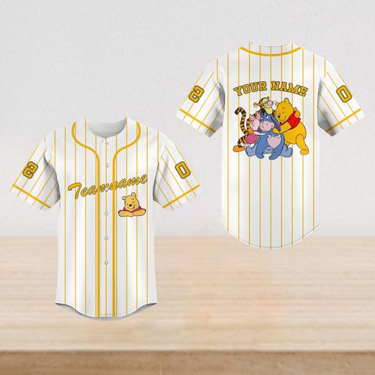 Discover Custom Winnie the Pooh Baseball Jersey, Cute Pooh and Friends Jersey, Disney Baseball Shirt