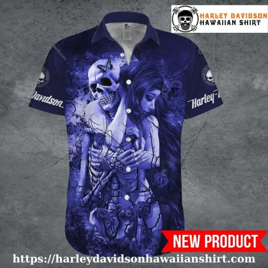Discover Skeleton Hug Rose Harley Motor Racing Davidsonn Aloha Shirt