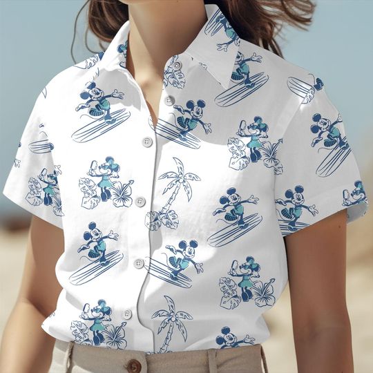 Discover Mickey Tropical Button Shirt, Disney Cartoon Coconut Summer Short, Women's Beachwear Shorts, Disneyland Family Trip T-Shirt