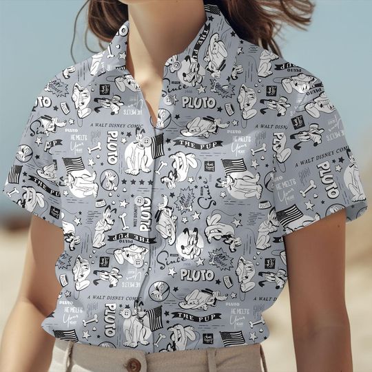 Discover Pluto Disney Hawaiian Shirt, Pluto The Pup Shorts, Mickey and Friends Beachwear, Pluto Comic Button-up, Disney Vacation Outfit