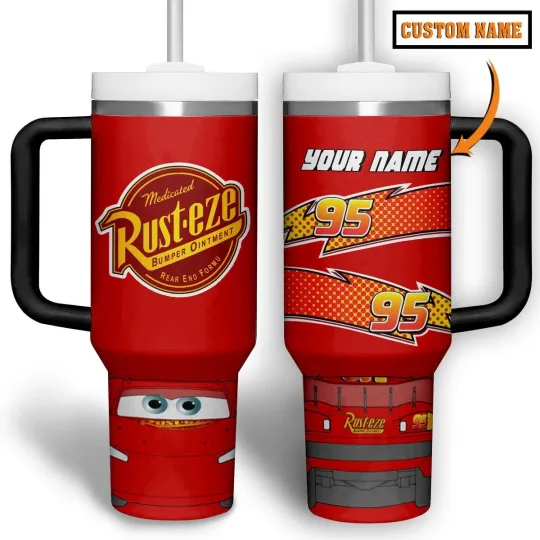 Discover Custom Red Cartoon Car Themed Inspired Tumbler With Handle 40oz