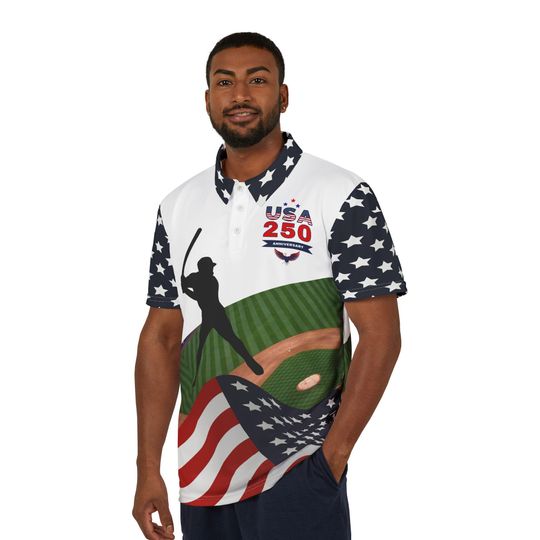 Discover Baseball Batter Silhouette Polo Shirt | USA Flag 250th Anniversary