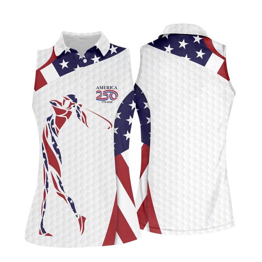 America 250 Sleeveless Golf Polo Shirt 1776-2026, Patriotic USA Sleeveless Polo, American Flag Golf Shirt, Independence Day Golf Shirt