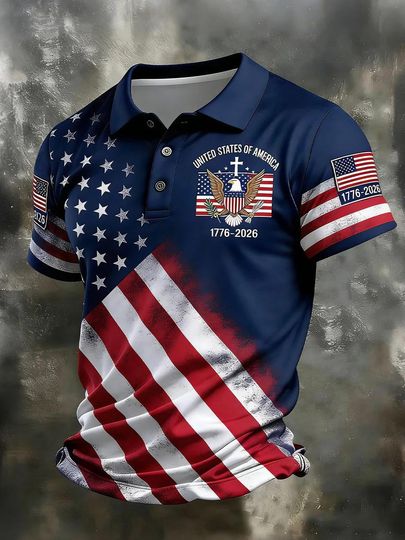 Discover USA 250th Anniversary Polo Shirt, American Flag 17762026 Patriotic Polo, United States Eagle Independence Day Apparel