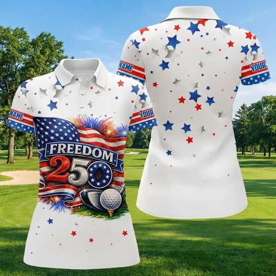 Discover Custom Freedom 250th Anniversary American Flag Polo Shirt, Patriotic Team Golf Outfit, Independence Day Shirt, 4th of July Shirt
